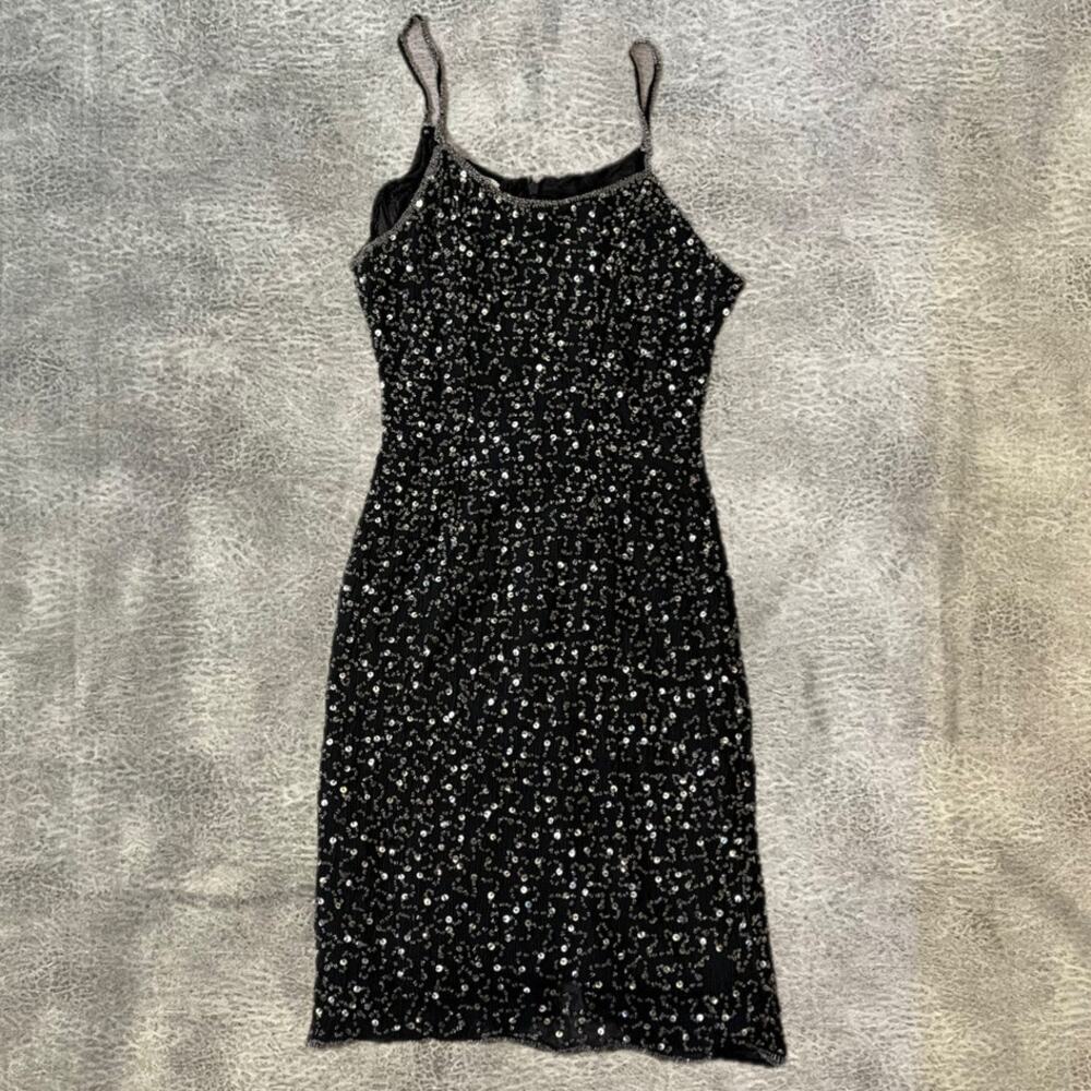 Vintage Black Beaded Mini Sleeveless Dress